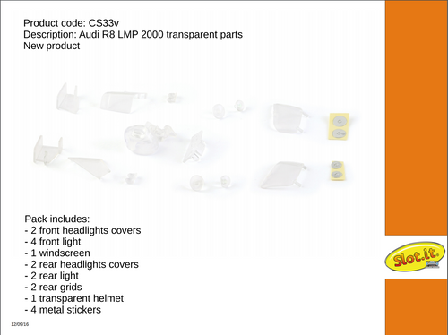 SICS33V Slot.it Audi R8 LMP Transparent Part Windshield 1:32 Slot Car Part