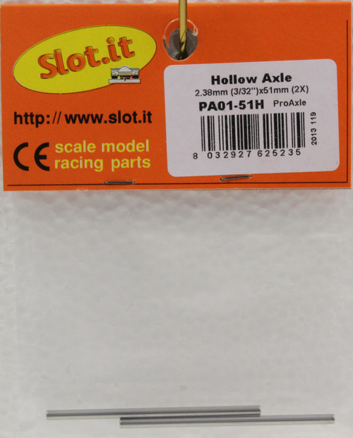 SIPA01-51H Slot.it Hollow Axle 2.38mm (3/32) x 51mm 2 Pcs 1:32 Slot Car Part