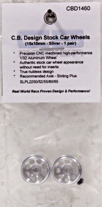 CBD1460 CB Design Stock Car Wheels 15x10mm (Silver) 1:32 Slot Car Part