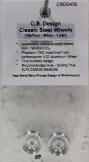 CBD0400 CB Design 1:32 Classic Steel Wheels 15x7mm (Silver) 1:32 Slot Car Part