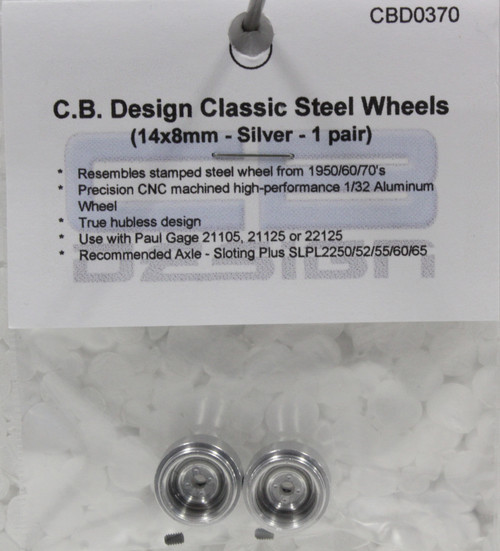 CB DESIGN 0450 CLASSIC STEEL STYLE SILVER ALUMINUM WHEEL 15x8 1/32 SLOT CAR PART 