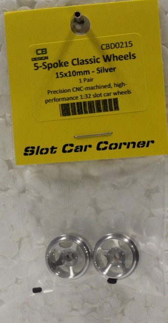 CBD0215 CB Design 5-Spoke Classic Wheels 15x10mm (Silver) 1:32 Slot Car Part