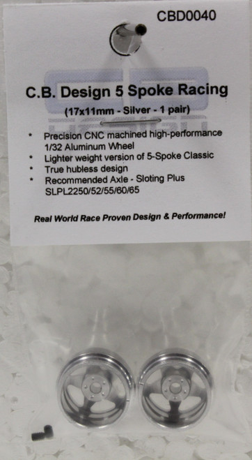 CBD0040 CB Design 5-Spoke Racing Wheels 17x11mm (Silver) 1:32 Slot Car Part