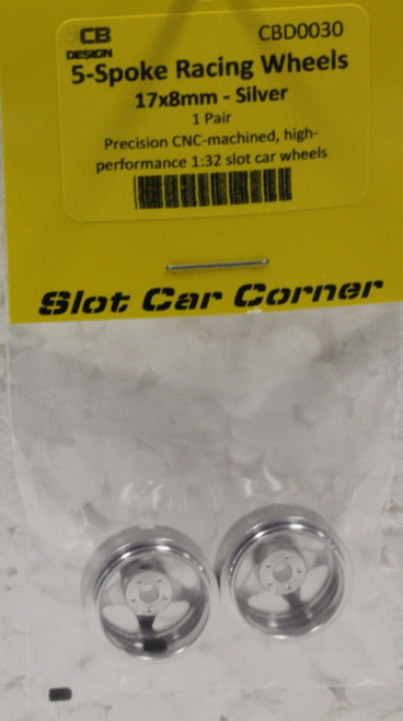 CBD0030 CB Design 5-Spoke Racing Wheels 17x8mm (Silver) 1:32 Slot Car Part