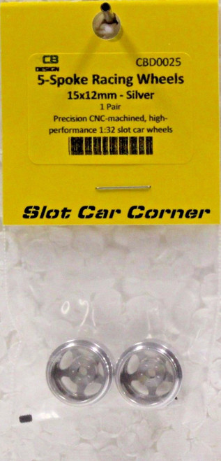 CBD0025 CB Design 5-Spoke Racing Wheels 15x12mm (Silver) 1:32 Slot Car Part