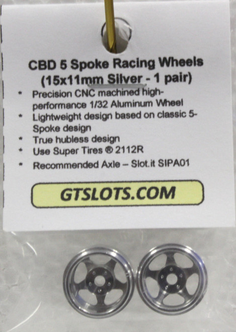 CBD0020 CB Design 5-Spoke Racing Wheels 15x11mm (Silver) 1:32 Slot Car Part