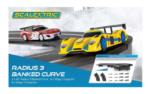 C8297 Scalextric Radius 3 10 Degree Banked Curve Track with Supports 1:32 Slot Car Track