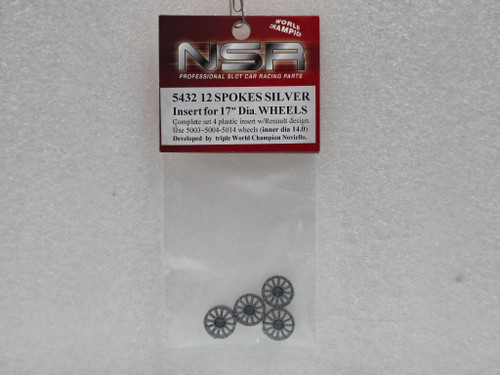 5432 NSR 12 Spoke Wheel Inserts for 17mm Wheels Silver (4 pieces) 1:32 Slot Car Part