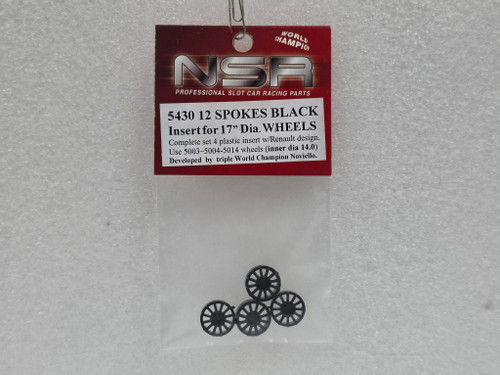 5430 NSR 12 Spoke Wheel Inserts for 17mm Wheels Black (4 pieces) 1:32 Slot Car Part