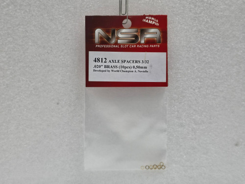 4812 NSR 3/32" Brass Axle Spacers 0.020" / 0.50mm (10 Pieces) 1:32 Slot Car Part