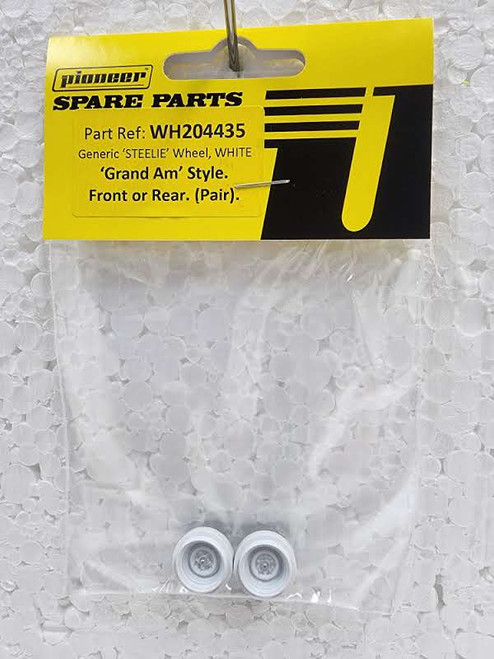 WH204435 Pioneer Grand Am Steelie Style White Front/Rear Wheels 1:32 Slot Car Part