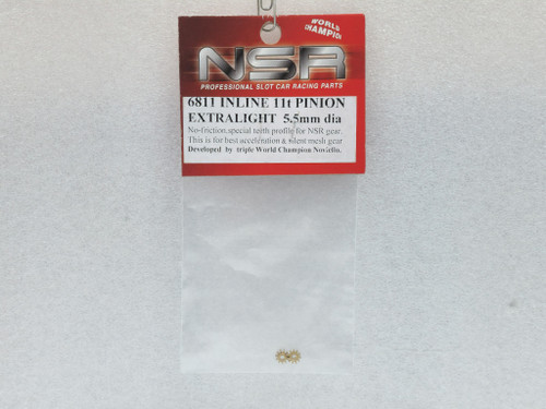 6811 NSR Extra Light 11-Tooth Pinion Gear Inline Brass 5.5mm (2-pack) 1:32 Slot Car Part