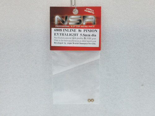 6808 NSR Extra Light 8-Tooth Pinion Gear Inline Brass 5.5mm (2-pack) 1:32 Slot Car Part