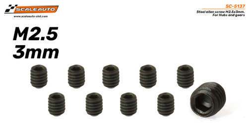 SC-5137 Scaleauto Steel Allen Screws M2.5 x 3mm for Hubs & Gears (10 Pieces) 1:32 Slot Car Part