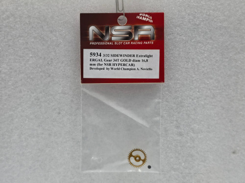 5934 NSR Extralight 34-Tooth Ergal Sidewinder Gear 16.8mm Gold for Hypercar 1:32 Slot Car Part