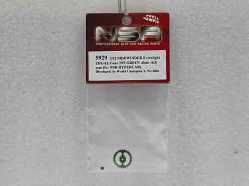 5929 NSR Extralight 29-Tooth Ergal Sidewinder Gear 16.8mm Green for Hypercar 1:32 Slot Car Part
