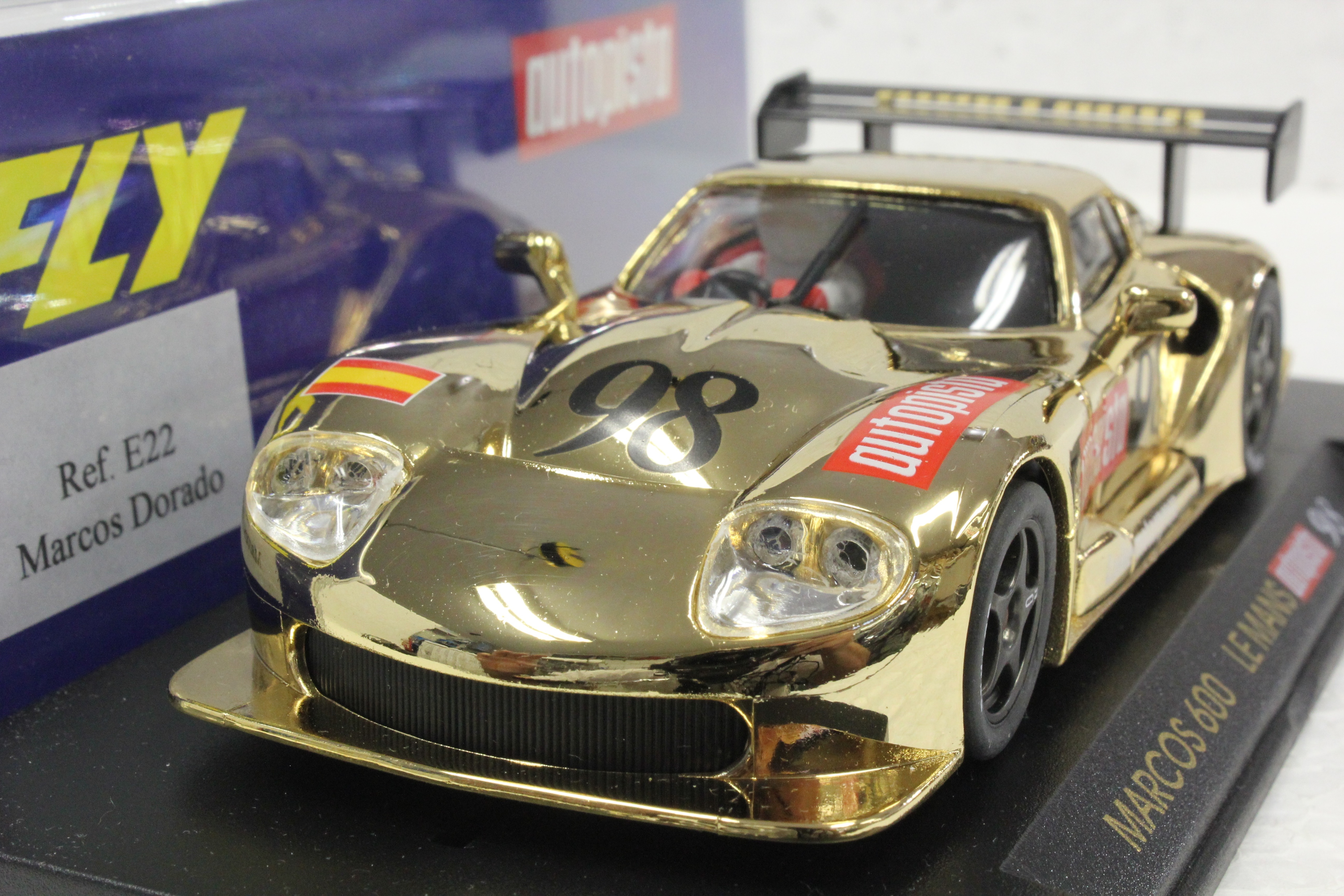 E22 Fly Marcos LM600 Le Mans Autopista 1998 Gold, #98 1:32 Slot