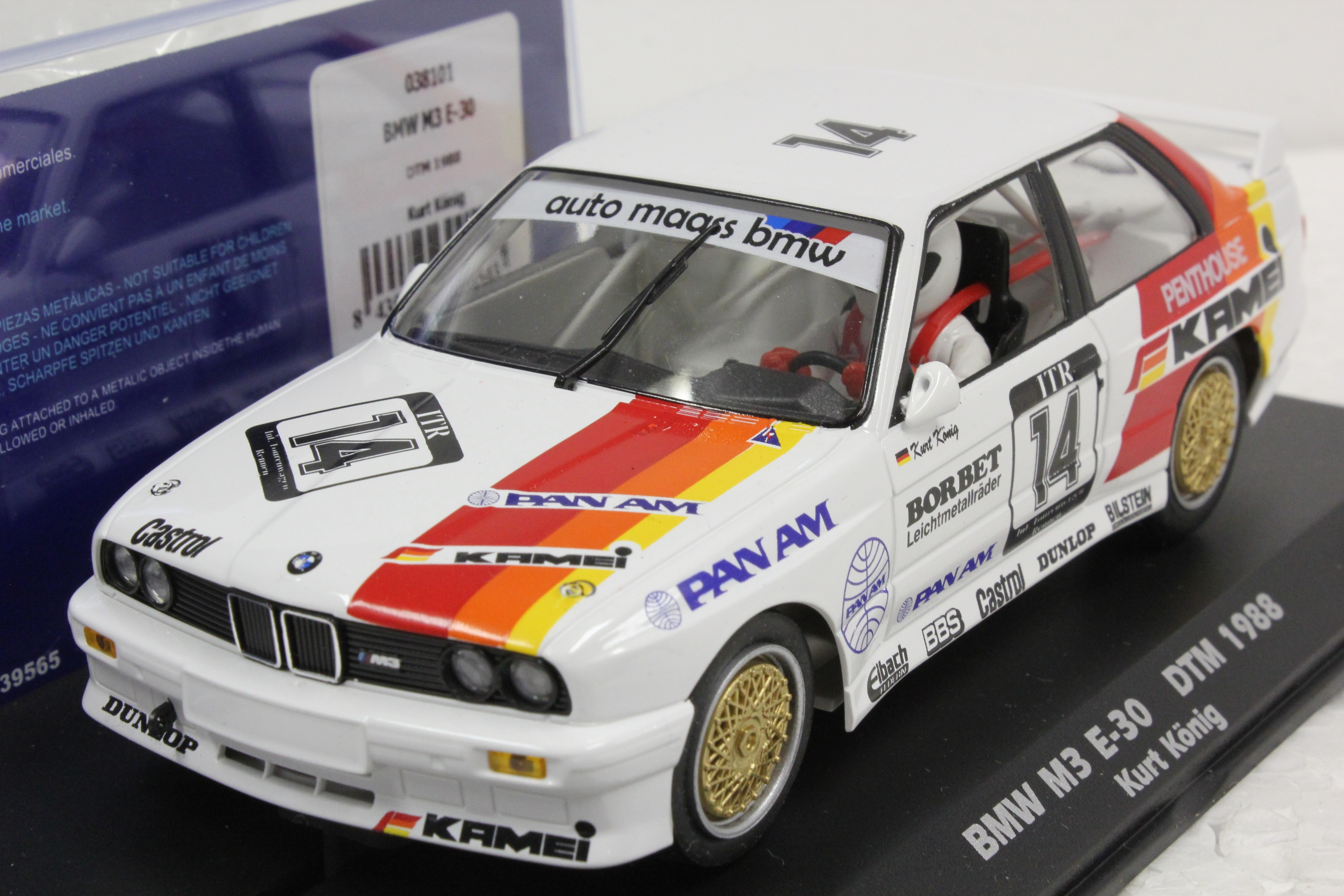 038101 Fly BMW M3 E-30 DTM 1988 Kurt Konig, #14 1:32 Slot Car