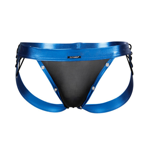 mens size extra large C4M Desire Jockstrap Blue Leatherette leather look sexy