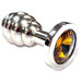 Rouge Silver Solid Stainless Steel Yellow Jewel Ribbed Butt Plug Size Large For bondage bdsm gear slave and master puppy sex Jewelled Crystal