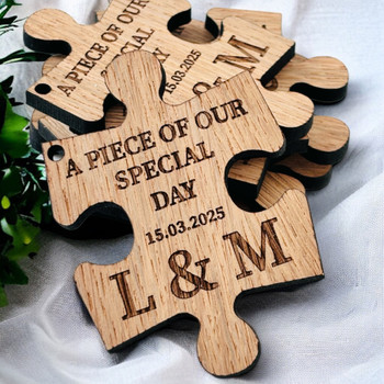 Jigsaw Wedding Favours - Rustic Theme - Oak