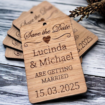 Rectangle Save The Date Fridge Magnets for Wedding - Rustic Theme - Oak