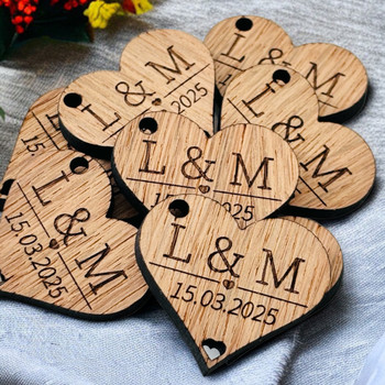 Heart Table Decorations/Tags Wedding Favours - Rustic Theme - Oak