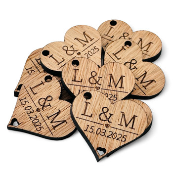 Heart Table Decorations/Tags Wedding Favours - Rustic Theme - Oak
