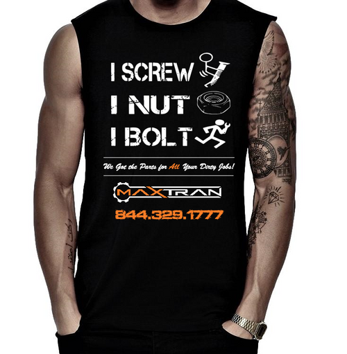 Black Sleeveless Graphic T-Shirt-I Screw, I Nut, I Bolt by MAXTRAN