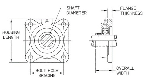 SAF207-22G IPTCI 4-Bolt Square Flange  Bearing Assembly, 1-3/8" Shaft