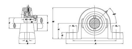 SAPL206-19G IPTCI 2-Bolt Pillow Block Bearing Assembly, 1-3/16" Shaft