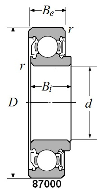 QJZ 87504 Single Row Ball Bearing, 20MM Bore, (1) Rubber,  (1) Metal
