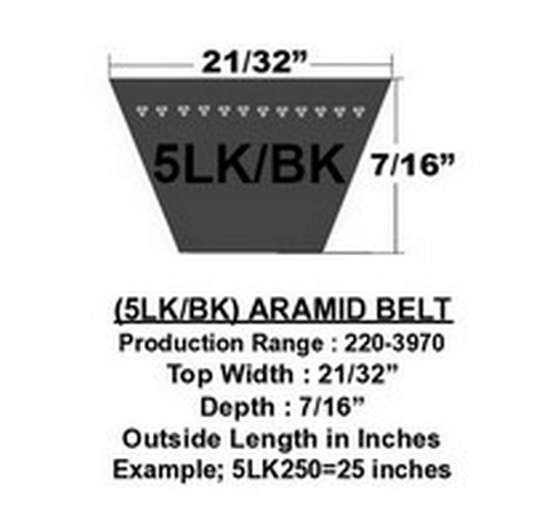 5LK1280 D&D Powerdrive Dura-Ultimate DW Kevlar® Fractional HP V-Belt, 21/32" Top Width X 128" Outside Length