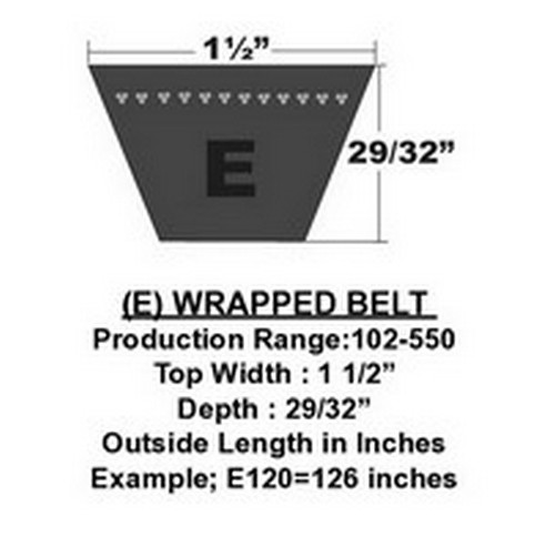 E120 D&D Powerdrive Dura-Prime Classical V-Belt, 1-1/2" Top Width X 126" Outside Length