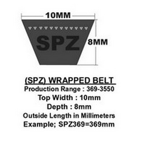 SPZ2410 D&D Powerdrive Dura-Prime Metric V-Belt, 10MM Top Width X 2410MM Outside Length