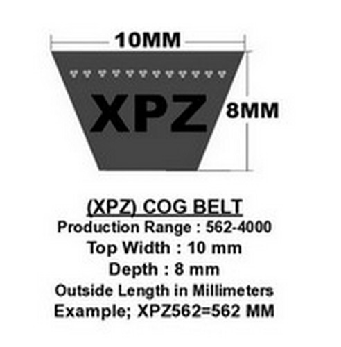 XPZ2780 D&D Powerdrive Dura-Extreme Metric Cogged V-Belt, 10MM Top Width X 2780MM Outside Length