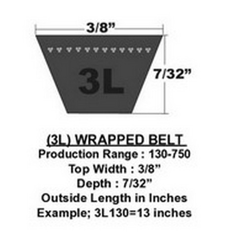 3L330 D&D Powerdrive Dura-Prime Classical Fractional HP V-Belt, 3/8" Top Width X 33" Outside Length