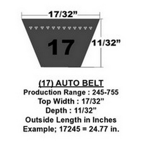 17280 D&D Powerdrive Dura-Prime Auto Wedge V-Belt, 1 Rib, 17/32" Top Width X 28.27" Outside Length