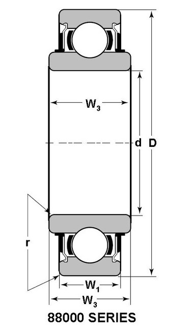 88505 Single Row Ball Bearing, 25MM Bore, (1) Rubber, (1) Metal