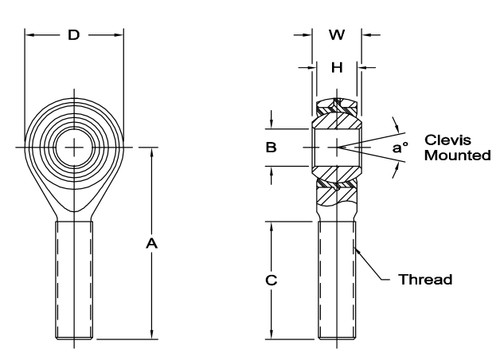 CM8 Right Hand Male Thread Rod End, 1/2" Bore