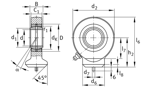 SKF SC35ES Right-Hand Cylindrical Shank Rod End, 35MM Bore, Requires Relubrication