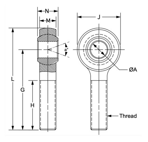 Torquex® PFE16U Right-Hand Male Thread Rod End, 16MM Bore, Maintenance Free