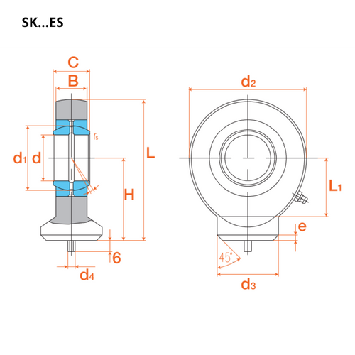 Torquex® S20N Right-Hand Rectangular Shank Hydraulic Rod End, 20MM Bore, Requires Relubrication