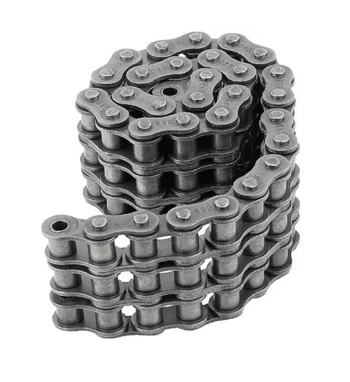 PTI 50-3 Single Pitch Standard Duty Carbon Steel ANSI, Roller Chain, 5/8 Inch Pitch, Riveted Pins, 3 Strand, 10 FT/Box