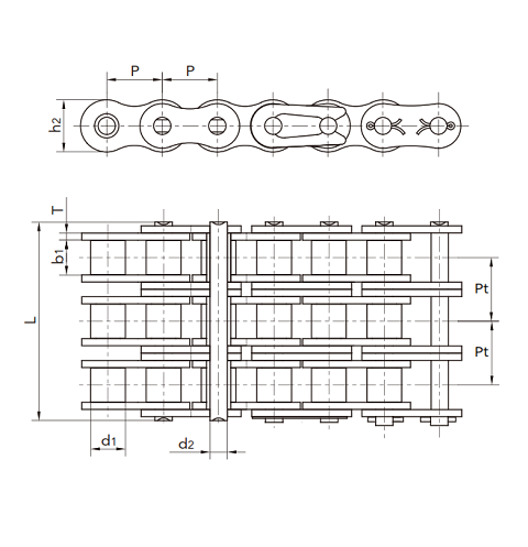 PTI 12B-3 Single Pitch Standard Duty Carbon Steel ISO, Roller Chain, 19.5 MM Pitch, Riveted Pins, 3 Strand, 10 FT/Box