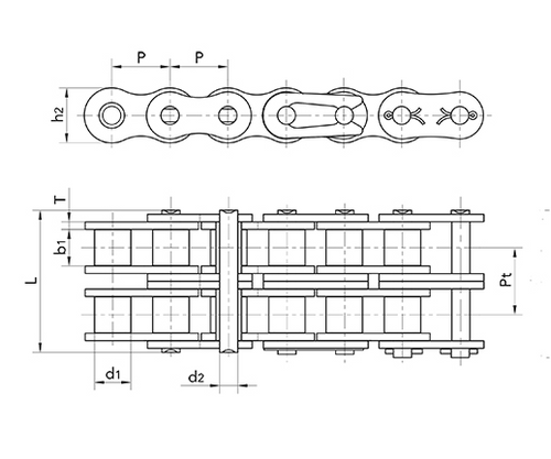 PTI 56B-2 Single Pitch Standard Duty Carbon Steel ISO, Roller Chain, 88.9 MM Pitch, Riveted Pins, 2 Strand, 15 FT/Length
