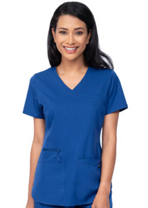 woman wearing blue Ava Therese scrub top woman wearing blue Ava Therese scrub top
