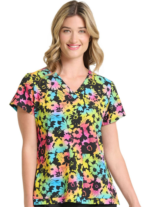 Zavate Ava Therese Flower Power V-Neck Print Scrub Top, Print Scrubs