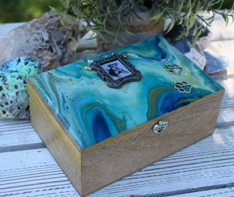 Dog Urn Box for Ashes Pet Urn Cremation, Memorial Urn with Photo - Green/Blue