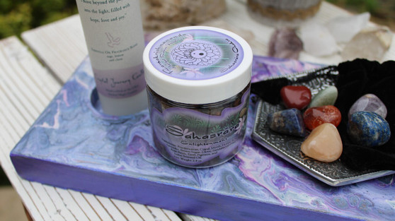 Hand Painted Meditation Table, Altar, Manifesting Board with Candles, Incense Holder, Resin and Crystals